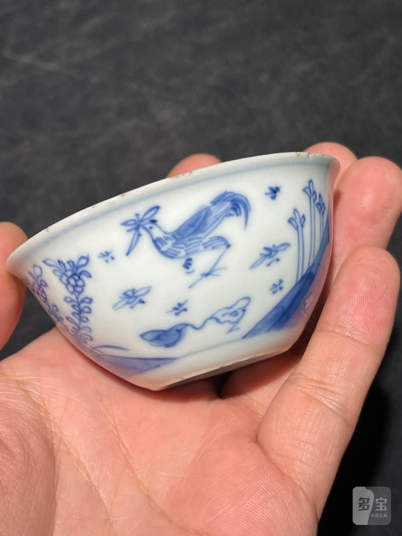 清雍正 青花鸡缸杯一对 - 图2